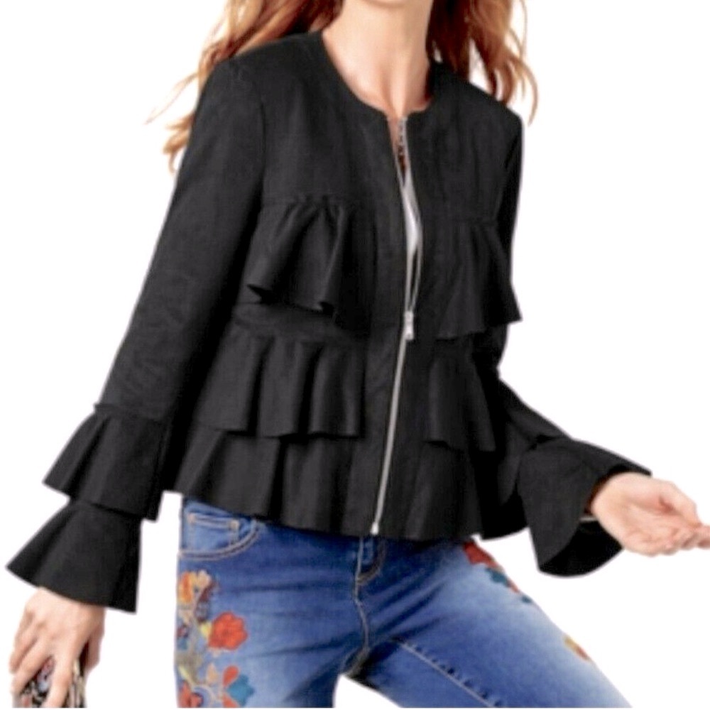🆕 Inc Black Ruffled Zip-Up Jacket size Large